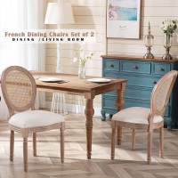 Nrizc Farmhouse Fabric Dining Room Chairs Set Of 6 French Chairs With Round Back Rattan Dining Chair Oval Side Chairs For Din