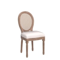 Nrizc Farmhouse Fabric Dining Room Chairs Set Of 6 French Chairs With Round Back Rattan Dining Chair Oval Side Chairs For Din