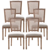 Nrizc French Country Dining Chairs Set Of 6 Farmhouse Dining Chairs With Square Rattan Back Solid Wood Legs French Bistro Cha