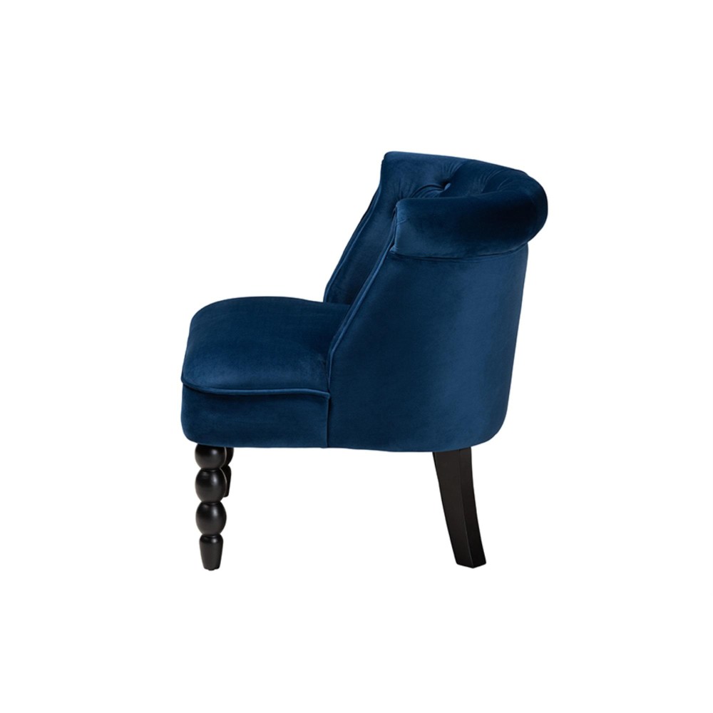 Baxton Studio Flax Classic and Traditional Navy Blue Velvet Fabric and Black Finished Wood Accent Chair