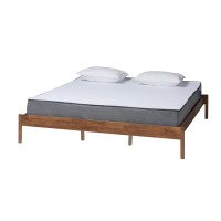 Baxton Studio Agatis MidCentury Modern Ash Walnut Finished Wood Queen Size Bed Frame