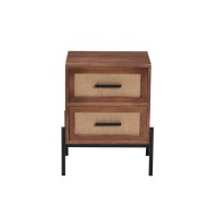 Baxton Studio Paxley MidCentury Modern Industrial Walnut Brown Finished Wood and Beige Fabric 2Drawer End Table