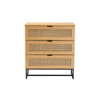 Baxton Studio Sawyer MidCentury Modern Industrial Oak Brown Finished Wood and Black Metal 3Drawer Storage Cabinet with Natural