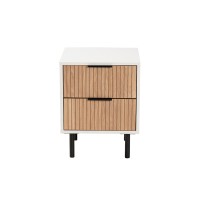 Baxton Studio Karima MidCentury Modern TwoTone White and Natural Brown Finished Wood and Black Metal 2Drawer End Table