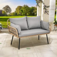 Yitahome Patio Loveseat Allweather Wicker Rattan 2 Seater Sofa With Cushions Lumbar Pillows Outdoor Patio Furniture Set For