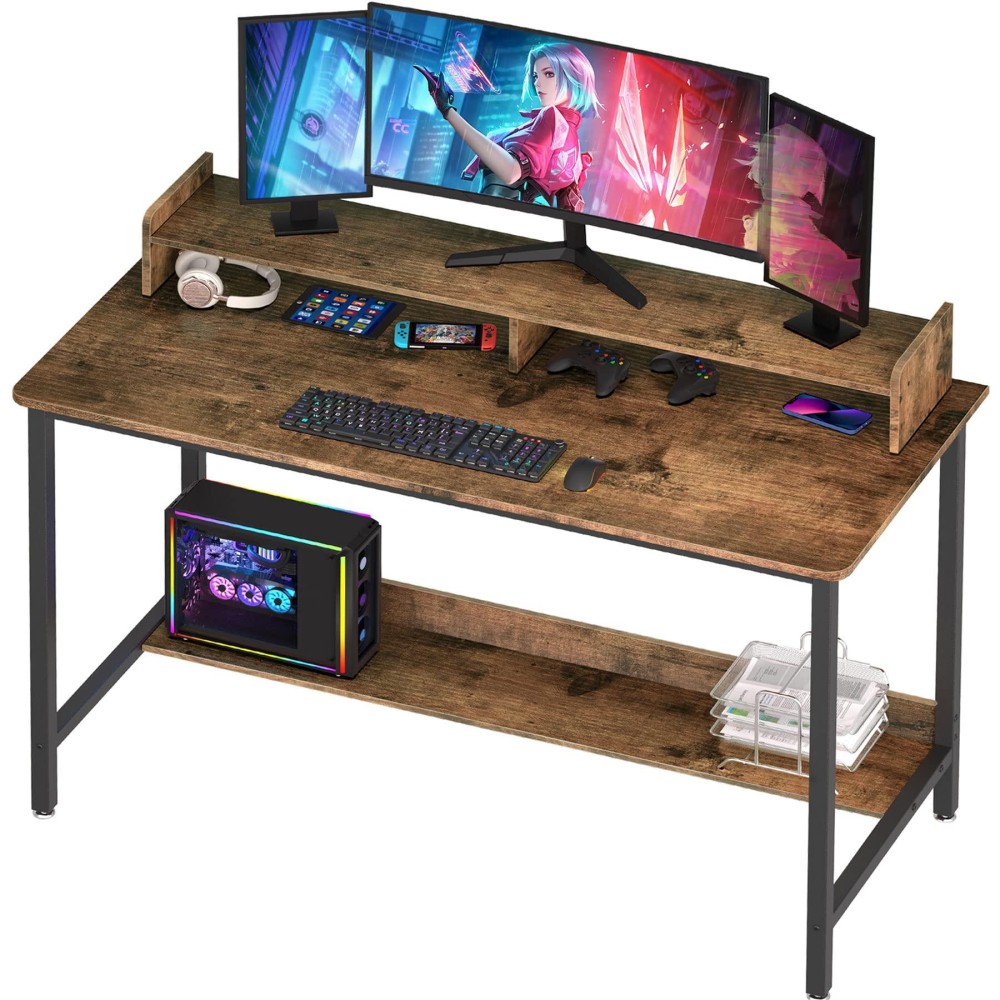 Woodynlux Computer Desk With Shelves 43 Inch Gaming Writing Desk Study Pc Table Workstation With Storage For Home Office Livi