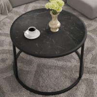 Saygoer Round Coffee Table Small Black Marble Center Tables Open Space Underneath For Living Room Home Office 27.6 * 27.6 * 17.7, Black Faux Marble