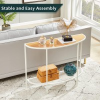 Saygoer Console Table 2 Tier Narrow Entryway Table With Storage Shelves Half Moon Sofa Couch Table Small Entry Way Tables For Living Bedroom Hallway Office Easy Assembly, Oak White