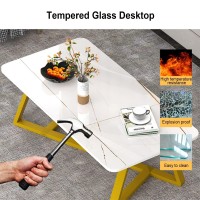 Glass Coffee Table For Living Room, Faux Marble Tabletop, Rectangular Sofa Center Table With Black Metal Frame For Dining Room/Tea, For Apartment, Small Space ( Color : White , Size : 100X50X45Cm )