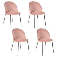 Giantex Modern Velvet Dining Chairs Set Of 4 - Comfy Vanity Desk Chair For Living Room, Bedroom, Classic Upholstered Dining Room Chairs For Restaurant, Small Space, Pink