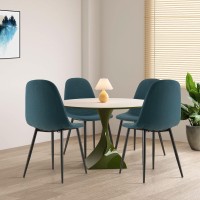 Giantex Modern Dining Chairs Set Of 4 - Classic Comfy Upholstered 17??High Backrest Linen Dining Room Chairs For Dining Room, Living Room, Bedroom, Restaurant, Small Space, Blue