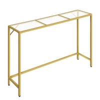 Mahancris Console Table, 40.2??Modern Sofa Table, Tempered Glass Hallway Table, Slim Couch Table, Narrow Sofa Table With Metal Frame, Easy To Install, For Entryway, Living Room, Gold Ctj101B01