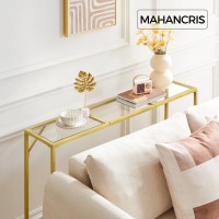 Mahancris Console Table, 40.2??Modern Sofa Table, Tempered Glass Hallway Table, Slim Couch Table, Narrow Sofa Table With Metal Frame, Easy To Install, For Entryway, Living Room, Gold Ctj101B01