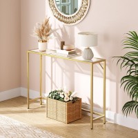 Mahancris Console Table, 40.2??Modern Sofa Table, Tempered Glass Hallway Table, Slim Couch Table, Narrow Sofa Table With Metal Frame, Easy To Install, For Entryway, Living Room, Gold Ctj101B01