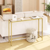 Mahancris Console Table, 40.2??Modern Sofa Table, Tempered Glass Hallway Table, Slim Couch Table, Narrow Sofa Table With Metal Frame, Easy To Install, For Entryway, Living Room, Gold Ctj101B01