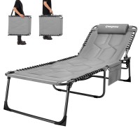 Kingcamp Oversize Padded Folding Chaise Lounge Chair For Outdoor, Patio, Beach,Lawn, Sunbathing, Tanning, Pool, Lay Flat Heavy-Duty Adjustable Reclining Chairs With Pillow, Pocket, Support 330Lb, Grey