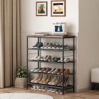 Ingiordar Shoe Rack Organizer 5 Tier Metal Organizer Shelf With Industrial Mdf Board And Layer Fabric For Entryway Closet Bedroo