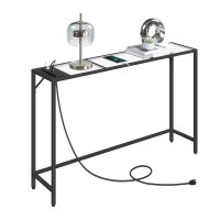 Mahancris Console Table With Outlets, Tempered Glass Sofa Table, Modern Open Hallway Table, Narrow Console Table, Couch Table, Simple Style, Entryway Table For Living Room, Foyer, Black Cth101K01