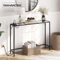 Mahancris Console Table With Outlets, Tempered Glass Sofa Table, Modern Open Hallway Table, Narrow Console Table, Couch Table, Simple Style, Entryway Table For Living Room, Foyer, Black Cth101K01