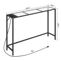 Mahancris Console Table With Outlets, Tempered Glass Sofa Table, Modern Open Hallway Table, Narrow Console Table, Couch Table, Simple Style, Entryway Table For Living Room, Foyer, Black Cth101K01