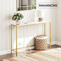 Mahancris Console Table, Narrow Sofa Table, 43.3??Entrance Table With Power Station, Behind Couch Table, Simple Style, For Living Room, Hallway, Entryway, Foyer, Marble And Gold Ctjm112E01