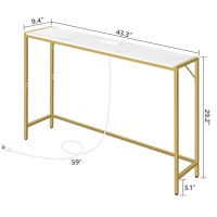 Mahancris Console Table, Narrow Sofa Table, 43.3??Entrance Table With Power Station, Behind Couch Table, Simple Style, For Living Room, Hallway, Entryway, Foyer, Marble And Gold Ctjm112E01