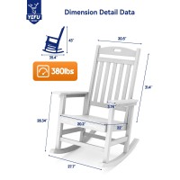 Yefu Outdoor Rocking Chair, Poly Lumber Patio Rocker Chair With High Back, Poly Rocking Chair Look Like Real Wood, Widely Used For Lawn, Porch, Backyard, Indoor And Garden,380Lb Heavy Duty(White)