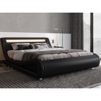 Allewie King Size Led Platform Bed Frame With Adjustable Headboardno Box Spring Needeasy Assemblyfaux Leather In Black