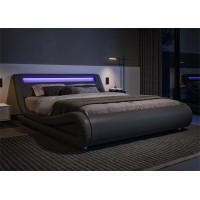 Allewie Full Size Led Platform Bed Frame With Adjustable Headboard/No Box Spring Need/Easy Assembly/Faux Leather In Grey