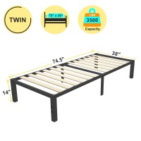 Roil 14 Inch Twin Size Bed Frames With Wide Wood Slats 3500Lbs Heavy Duty No Box Spring Needed Platform Mattress Stoppers Sin