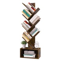 Yoobure Tree Bookshelf 6 Shelf Retro Floor Standing Bookcase Tall Wood Book Storage Rack For Cdsmoviesbooks Utility Book O