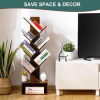 Yoobure Tree Bookshelf 6 Shelf Retro Floor Standing Bookcase Tall Wood Book Storage Rack For Cdsmoviesbooks Utility Book O