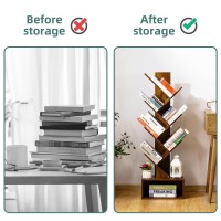 Yoobure Tree Bookshelf 6 Shelf Retro Floor Standing Bookcase Tall Wood Book Storage Rack For Cdsmoviesbooks Utility Book O