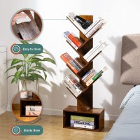 Yoobure Tree Bookshelf 6 Shelf Retro Floor Standing Bookcase Tall Wood Book Storage Rack For Cdsmoviesbooks Utility Book O