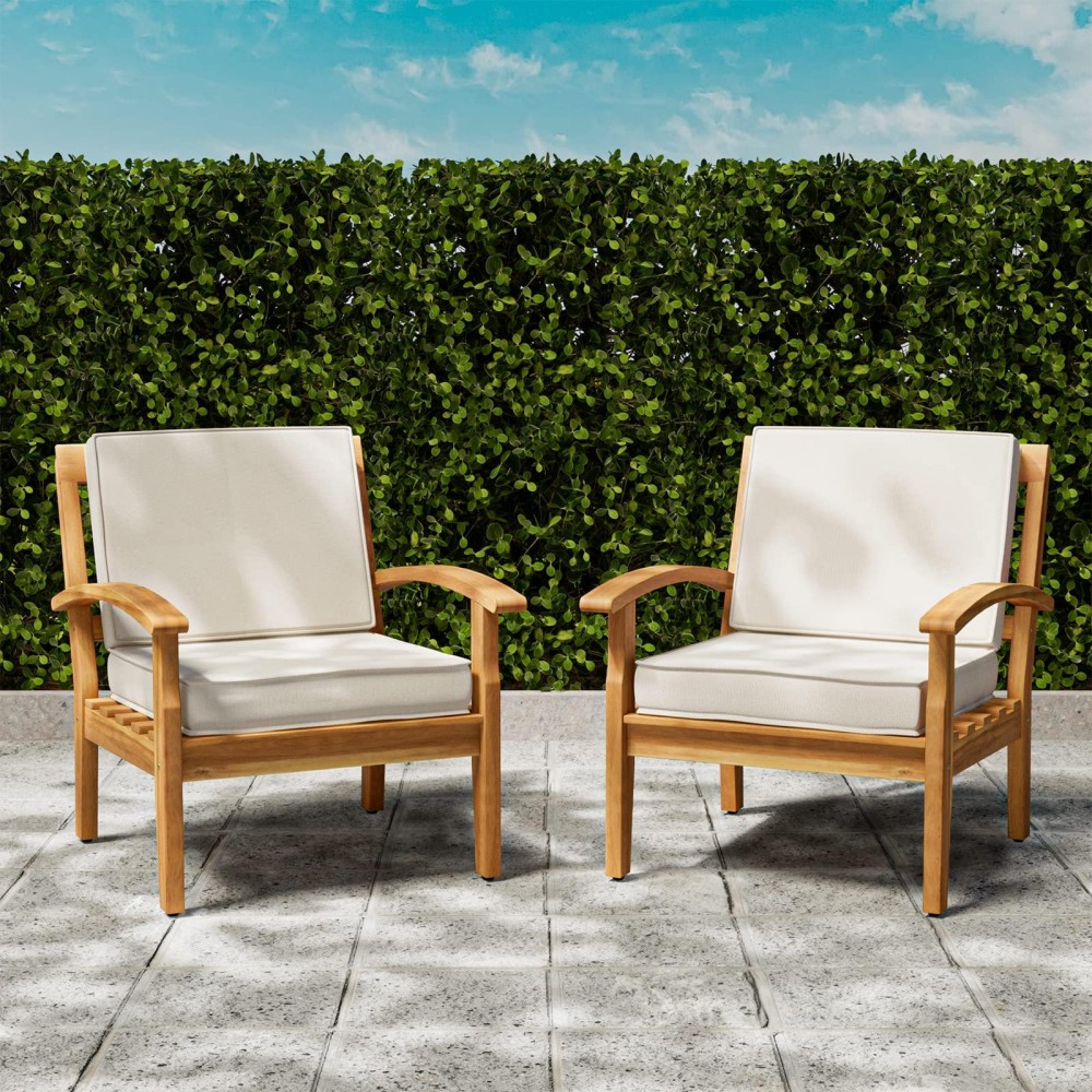 Idzo Club Chairs Laurent 500Lbs Capacity Acacia Outdoor Set Of 2 Fsc Teak Finish Patio Furniture Sets With 39In Thick Cushion