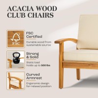 Idzo Club Chairs Laurent 500Lbs Capacity Acacia Outdoor Set Of 2 Fsc Teak Finish Patio Furniture Sets With 39In Thick Cushion