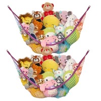 Lilly'S Love Stuffed Animal Net Hammock For Plushie Toys - Large 2 Pack Corner Hanging Storage For Organizing Your Teddy And Stuffy Collection Easy To Hang W/Included Anchors & Hooks (Rainbow)