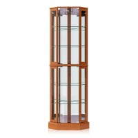 Belleze Lighted Curio Cabinet Corner Display Case For Living Room China Hutch With Tempered Glass Doors And Shelves Wooden Acc