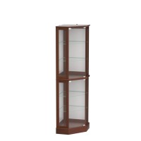 Belleze Lighted Curio Cabinet Corner Display Case For Living Room China Hutch With Tempered Glass Doors And Shelves Wooden Acc