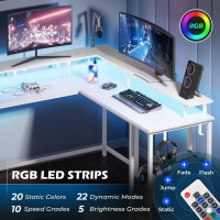 Superjare Desk L Shaped Gaming Desk With Led Lights Power Outlets Computer Desk With Monitor Stand Home Office Desk Corner D