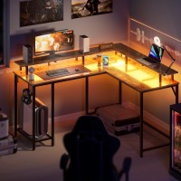 Superjare Desk L Shaped Gaming Desk With Led Lights Power Outlets Computer Desk With Monitor Stand Home Office Desk Corner D