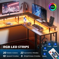 Superjare Desk L Shaped Gaming Desk With Led Lights Power Outlets Computer Desk With Monitor Stand Home Office Desk Corner D