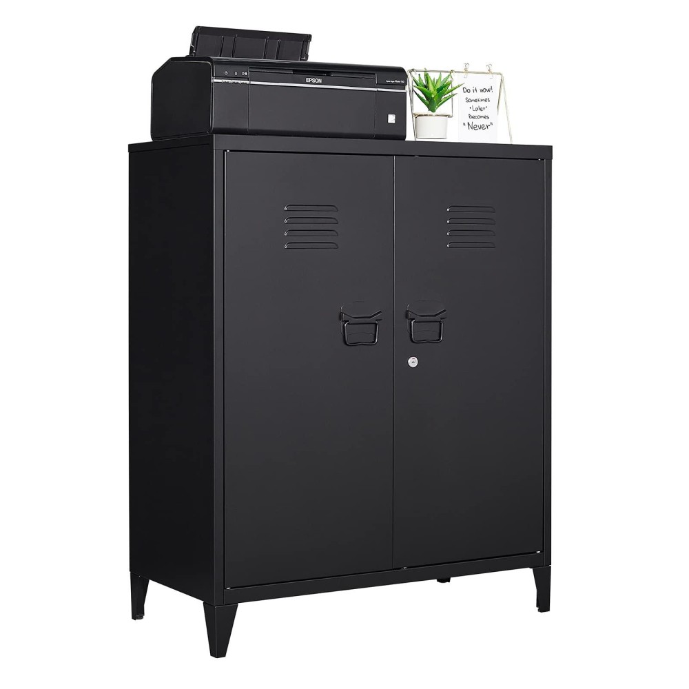 Lissimo Metal Storage Cabinet,Home Office Cabinet With Doors And Adjustable Shelves,Locking Cabinet With Adjustabl Leg Levelers Assembly Required(Black)