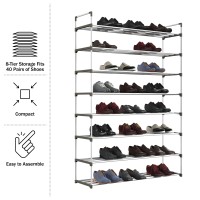 Homecomplete Shoe Rack 8Tier Shoe Organizer For Closet Bathroom Entryway Shelf Holds 40 Pairs Sneakers Heels Boots Wh