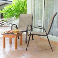 Udpatio Patio Dining Chairs Set Of 2  Outdoor Furniture Chairs  Breathable Seat Fabric And Alloy Steel Frame For Backyard  Porch  Garden  Poolside (Brown)