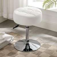 Lue Bona Adjustable Vanity Stool 360Swivel Vanity Chair Stool For Makeup Room White Stool Chair For Vanity Small Faux Leather