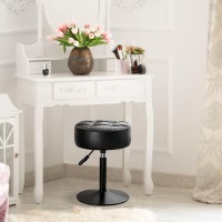 Lue Bona Adjustable Vanity Stool 360Swivel Vanity Chair Stool For Makeup Room Black Stool Chair For Vanity Small Faux Leather