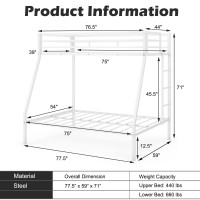 Komfott Metal Bunk Bed Twin-Over-Full, Heavy Duty Metal Bed Frame With Safety Rail & Ladder, Space-Saving Bed Frame With 12.5??Under Bed Storage For Boys Girls Adults, No Box Spring Needed (White)