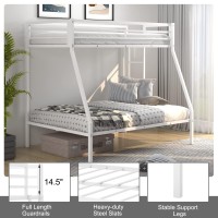 Komfott Metal Bunk Bed Twin-Over-Full, Heavy Duty Metal Bed Frame With Safety Rail & Ladder, Space-Saving Bed Frame With 12.5??Under Bed Storage For Boys Girls Adults, No Box Spring Needed (White)