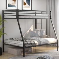Komfott Metal Bunk Bed Twin-Over-Full, Heavy Duty Metal Bed Frame With Safety Rail & Ladder, Space-Saving Bed Frame With 12.5??Under Bed Storage For Boys Girls Adults, No Box Spring Needed (Black)